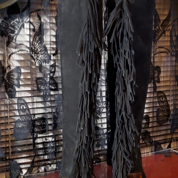 GIANNI BINI KNEE HIGH BOOTS, WITH BACK FRINGE, SUEDE, BLACK, BEAUTIFUL,SIZE 11 - Picture 12 of 14